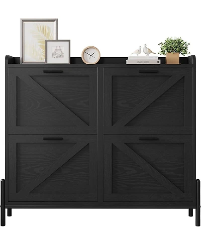 Ironck Shoe Storage Cabinet with 4 Flip Drawers, Metal Legs, Black