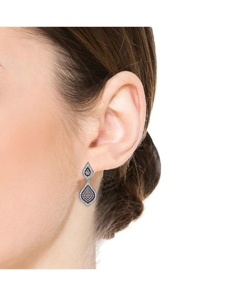 Genevive Sterling Silver Two-Tone with Clear Cubic Zirconia Pear-Shaped Drop Earrings