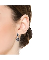 Genevive Sterling Silver Two-Tone with Clear Cubic Zirconia Pear-Shaped Drop Earrings