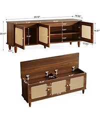 Tribesigns 55" Shoe Bench with Lift Top Storage, 2-Tier Entryway Bench with 3 Rattan Doors
