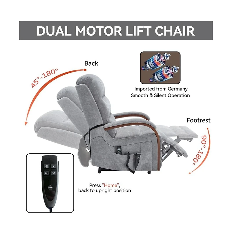 Maison Boucle Dual Motor Power Lift Recliner with Massage & Heat, Infinite Position Electric Chair with Solid Wood Arms-Maison Boucle