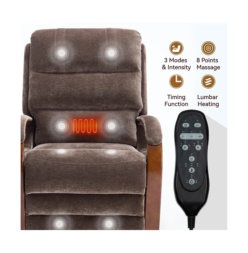 Maison Boucle Dual Motor Power Lift Recliner with Massage & Heat, Infinite Position Electric Chair Solid Wood Arms-Maison