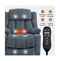 Maison Boucle Power Lift Recliner with Heat & Massage, Electric Chenille Chair Usb Port, Cup Holders Heavy-Duty 350 Lbs Support-Maison