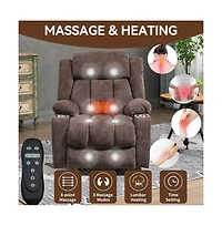 Maison Boucle Power Lift Recliner with Heat & Massage, Electric Chenille Chair Usb Port, Cup Holders Heavy-Duty 350 Lbs Support-Maison