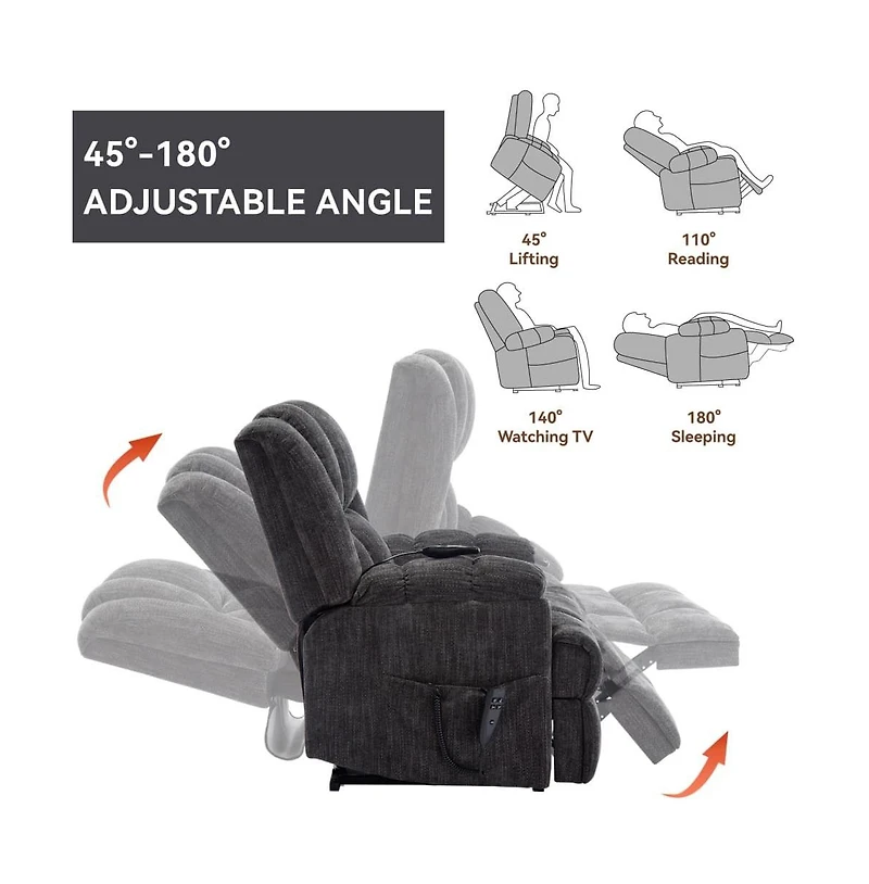 Maison Boucle Chenille Power Lift Recliner for Seniors with Heat & Massage, Dual Motor Electric Chair, Infinite Position-Maison