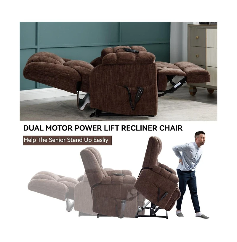 Maison Boucle Chenille Power Lift Recliner for Seniors with Heat & Massage, Dual Motor Electric Chair, Infinite Position-Maison
