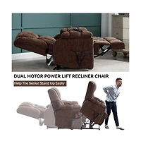 Maison Boucle Chenille Power Lift Recliner for Seniors with Heat & Massage, Dual Motor Electric Chair, Infinite Position-Maison