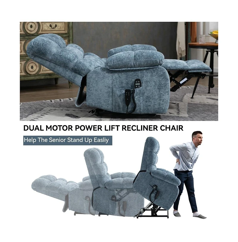Maison Boucle Oversized Chenille Power Lift Chair with Massage & Heat, Dual Motor Electric Recliner, Infinite Position-Maison