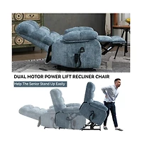 Maison Boucle Oversized Chenille Power Lift Chair with Massage & Heat, Dual Motor Electric Recliner, Infinite Position-Maison