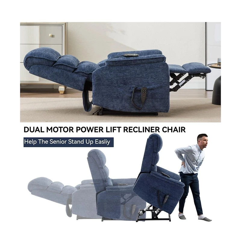 Dual Motor Power Lift Recliner with Heat & Massage, Chenille Electric Chair for Elderly, Infinite Position-Maison Boucle