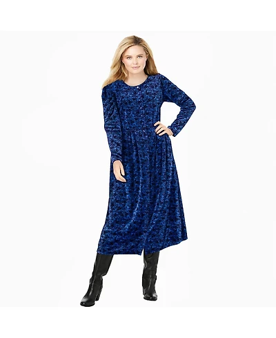 Woman Within Plus 21-Button Velour Dress