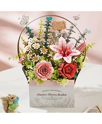Robotime 3D Puzzle, Wooden Flower Basket with Exquisite Accessories, Decorative Building Kits for Kids Adults, Multicolored, 11"5.9"11.8"