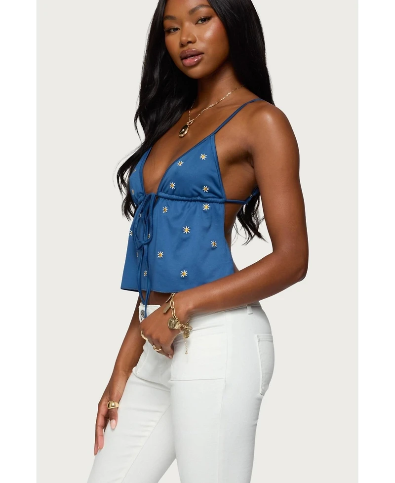 Edikted Womens Soleil Embroidered Open Back Top