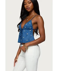 Edikted Womens Soleil Embroidered Open Back Top