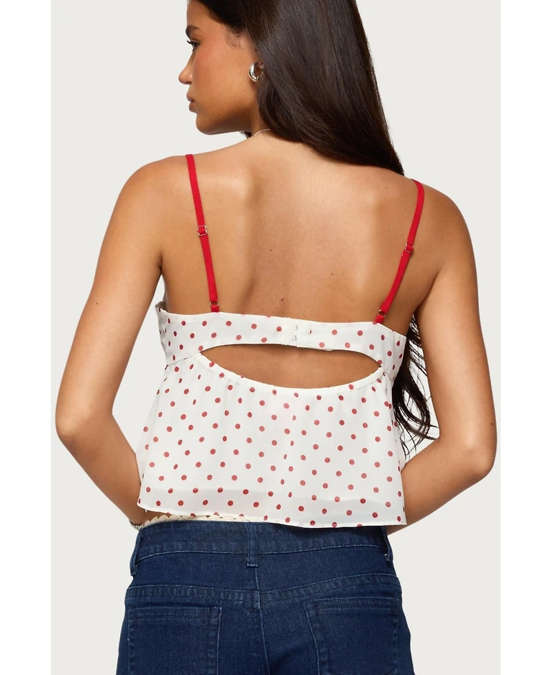 Edikted Women's Contrast Polka Dot Cupped Chiffon Top