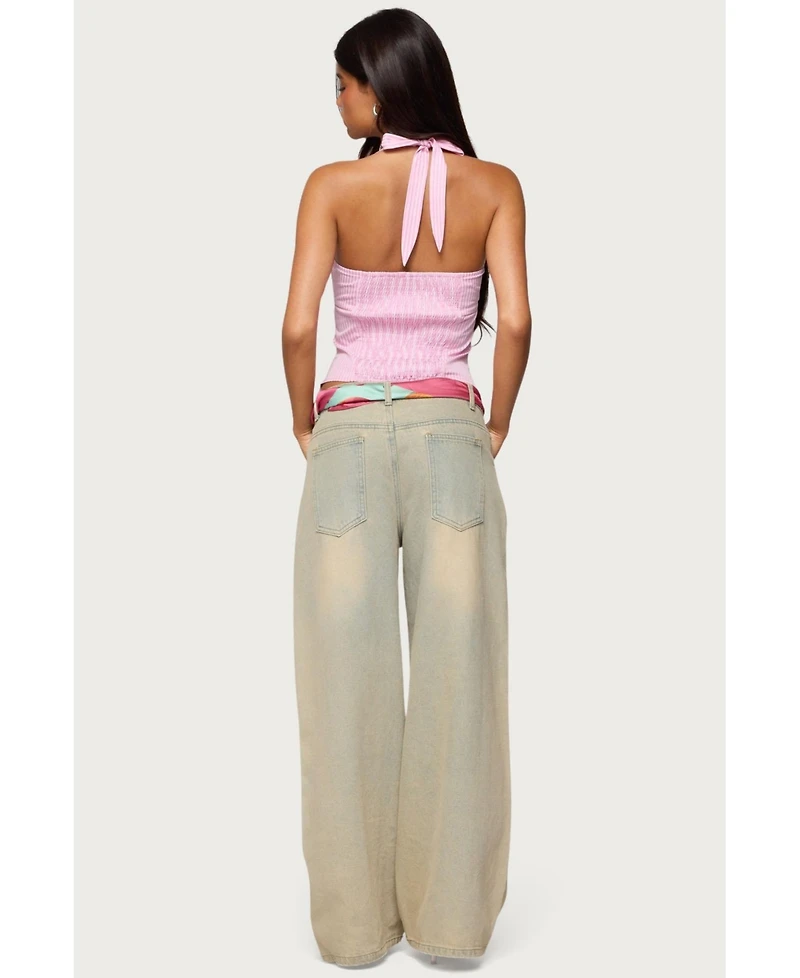 Edikted Women's Caitie Striped Buckle Halter Top