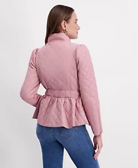 Kensie Women's Quilted Puff Sleeved Belted Jacket
