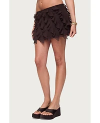 Edikted Womens Clare Chiffon Ruffled Mini Skirt