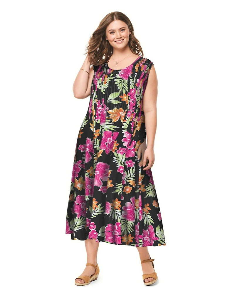 Woman Within Plus Pintucked Sleeveless Dress