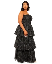 Buxom Couture Plus Metallic Polka Dot Tiered Tulle Dress