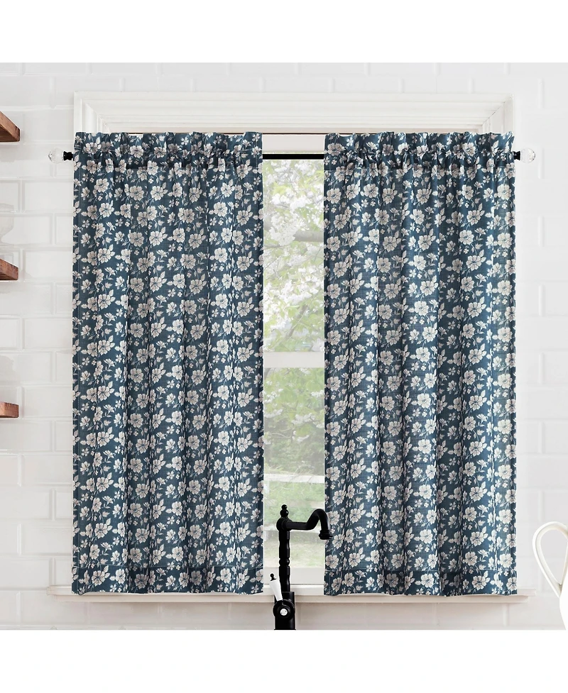 No. 918 Marist Floral Semi-Sheer Rod Pocket Kitchen Curtain Tier Pair