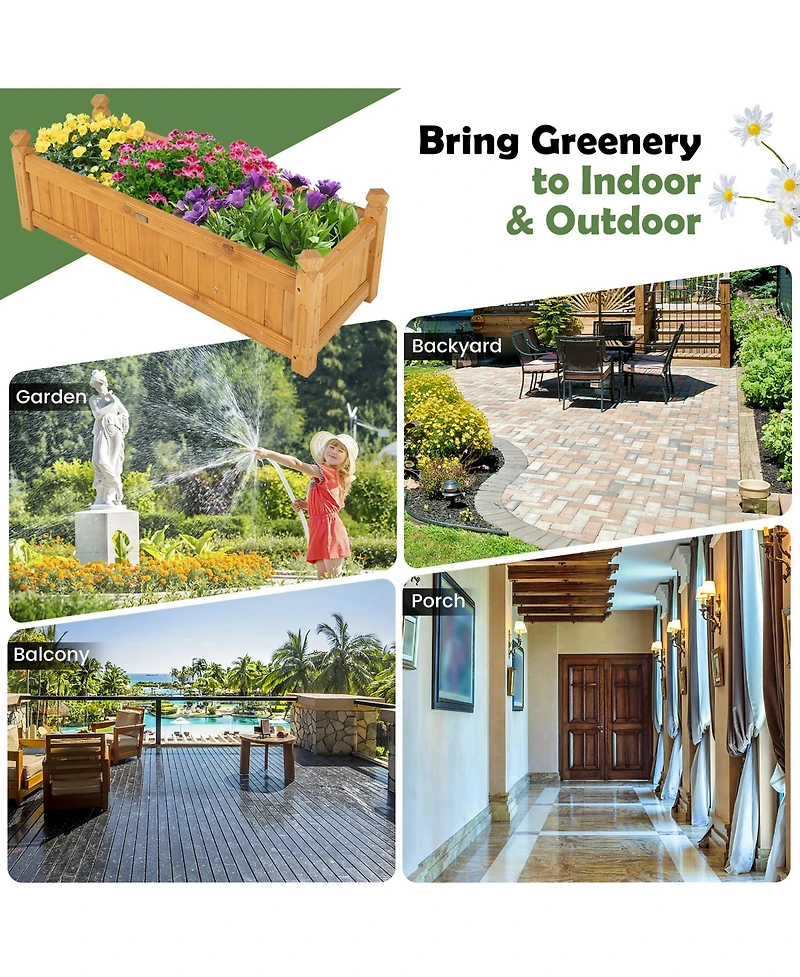 Gymax Patio Wooden Raised Garden Bed Rectangular Garden Planter w/ Drainage System