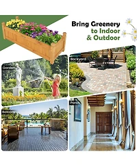 Gymax Patio Wooden Raised Garden Bed Rectangular Garden Planter w/ Drainage System