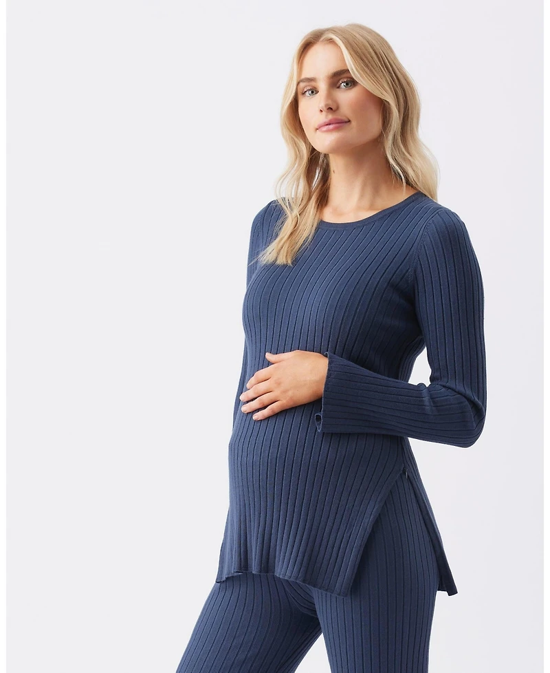 Ripe Maternity Maternity Stella Rib Nursing Knit in French Navy - Comfortable Wear for Breastfeeding Moms
