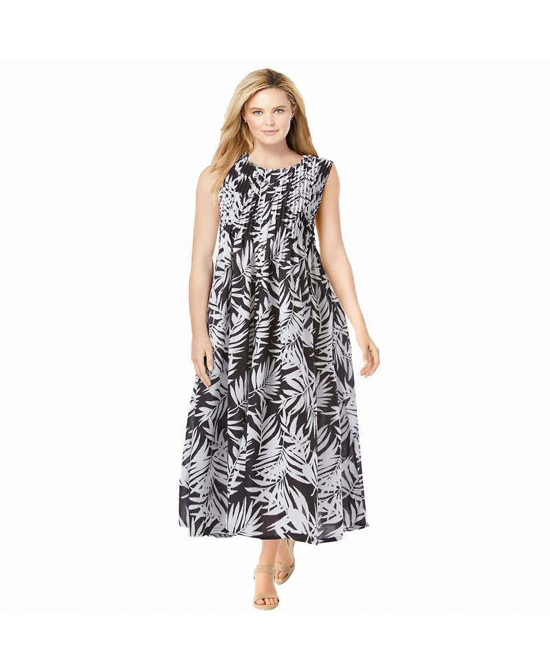 Woman Within Plus Pintucked Sleeveless Dress