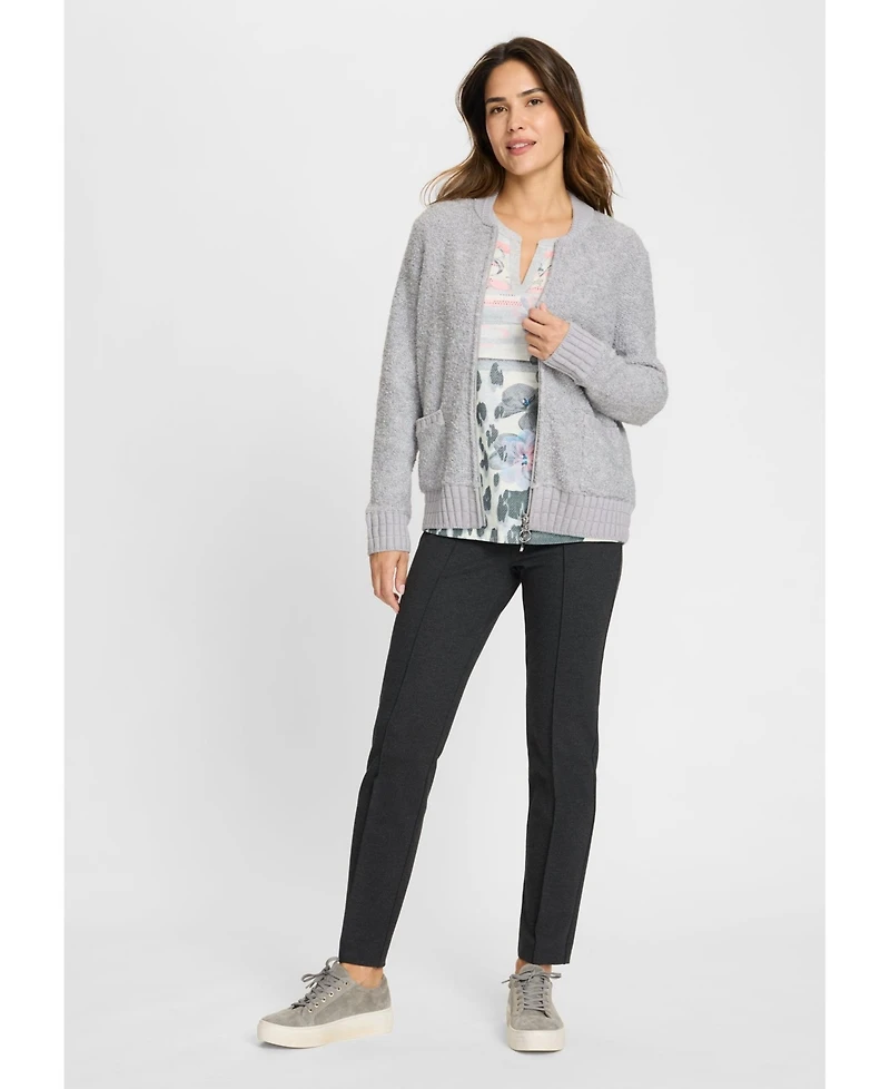 Olsen Women's Boucle Zip Front Cardigan