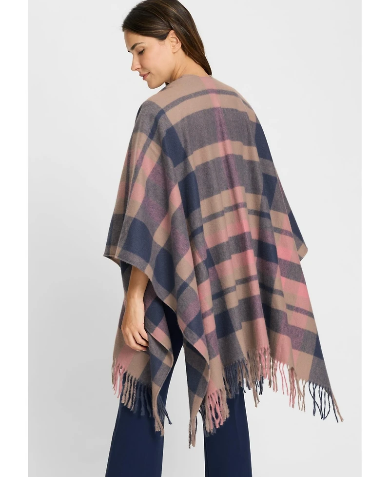 Olsen Plaid Cape with Fringe