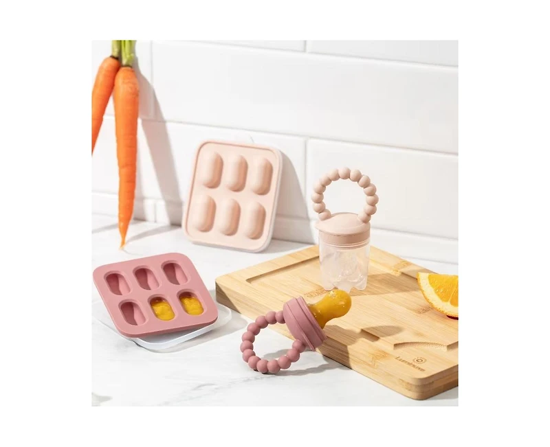 Sperric Baby Feeding Set, Silicone Baby Fruit Feeders, Baby Bibs & 12-Piece Glass Baby Food Storage Containers w/ Lids. Baby Must-Have, Bpa-Free Easy