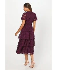 Coast Women's Tiered Lace Dress With Flutter Sleeve