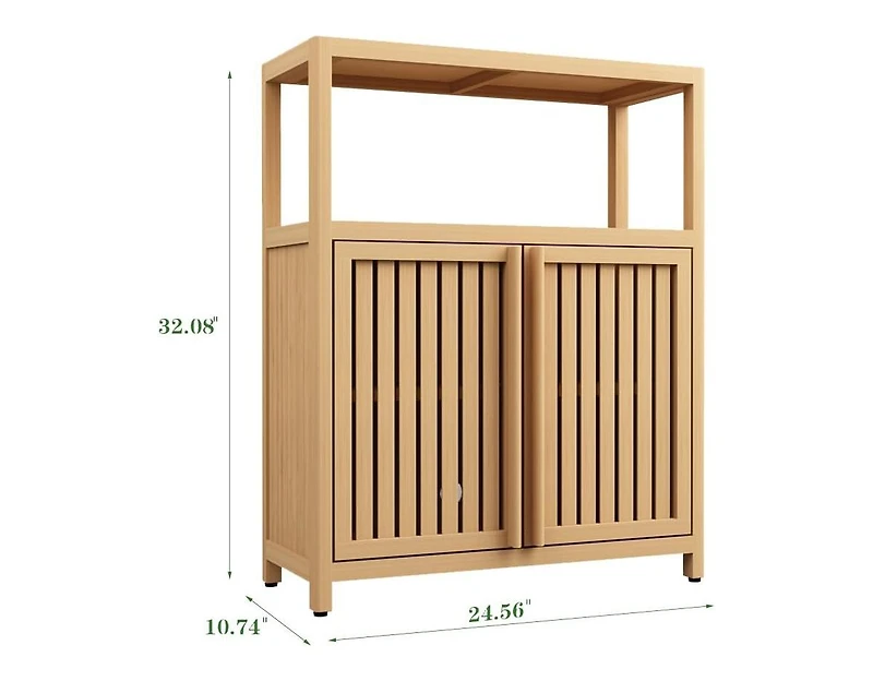 Vanirror Bamboo Storage Cabinet with Shelves - White Large Capacity Furniture for Bathroom & Living Room