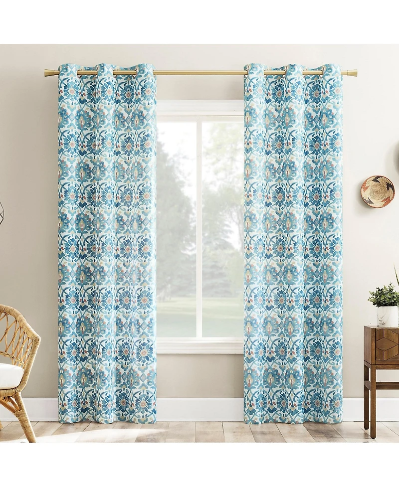 Hillard Watercolor Medallion Semi-Sheer Grommet Curtain Panel