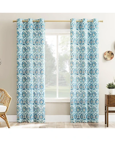 Hillard Watercolor Medallion Semi-Sheer Grommet Curtain Panel