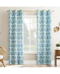 Hillard Watercolor Medallion Semi-Sheer Grommet Curtain Panel