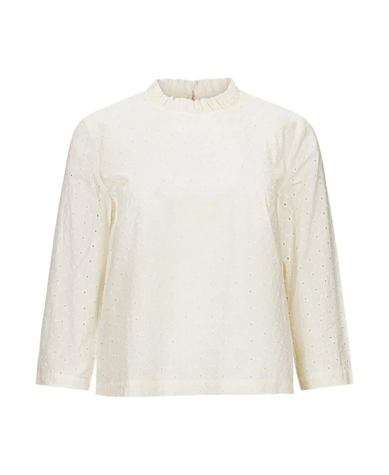 Hope & Henry Women's Organic Ruffle Neck Eyelet Top
