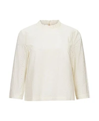 Hope & Henry Women's Organic Ruffle Neck Eyelet Top