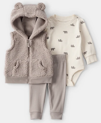 Carter's Baby Boys Bear Print Jacket, Bodysuit and Pants, 3-Piece Set