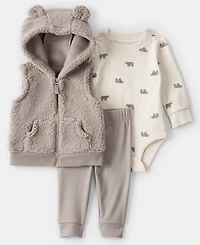 Carter's Baby Boys Bear Print Jacket, Bodysuit and Pants, 3-Piece Set