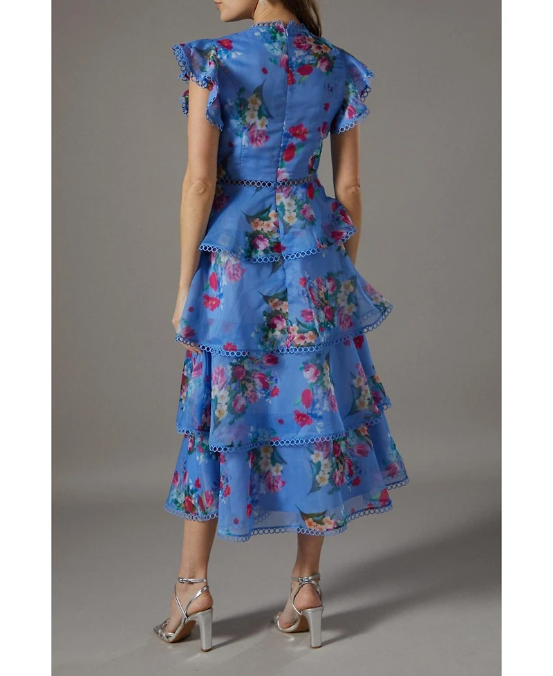 Coast Lace Trim Tiered Organza Midi Dress