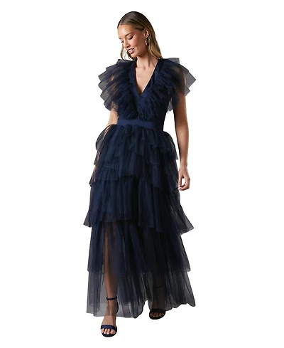 Coast Women's Mesh V-Neck Halter Tiered Maxi Dress