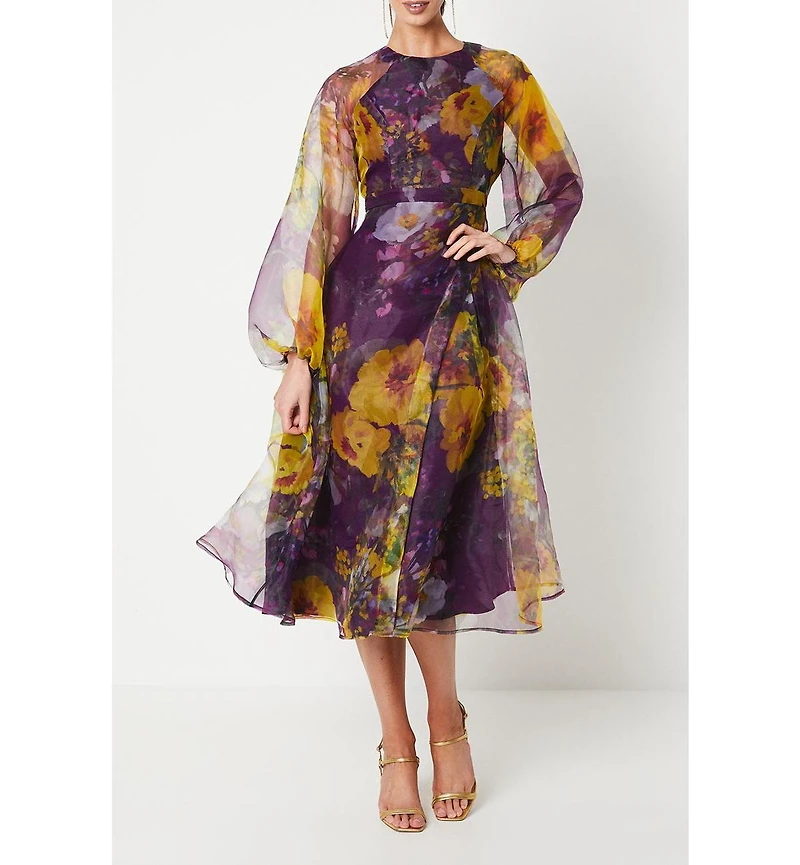 Coast Women's Organza Puff Sleeve Midi Dress