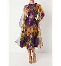 Coast Women's Organza Puff Sleeve Midi Dress