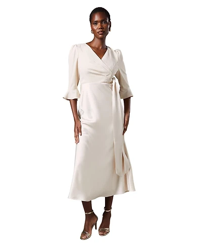 Coast Women's Ruffle Sleeve Satin Wrap Dress