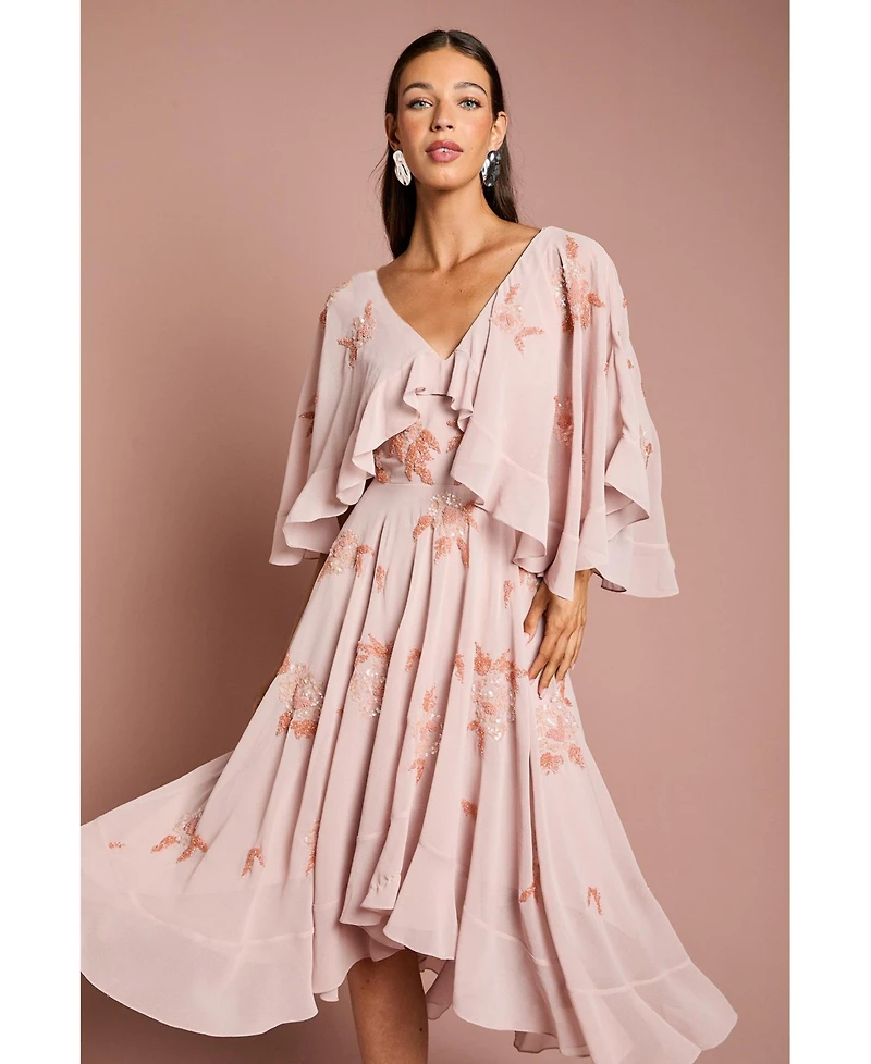 Coast Embellished Frill Cape Midi Dress