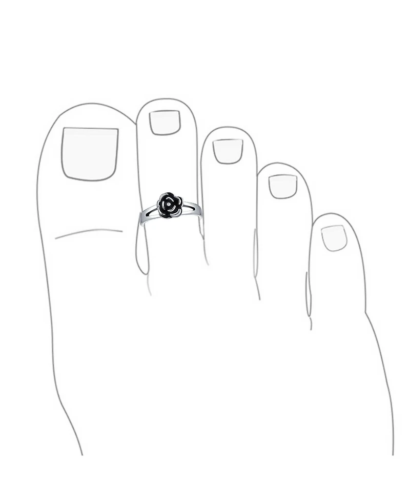 Bling Jewelry Set of 2 Daisy Flower and Black Rose Midi Band Toe Ring Oxidized Sterling Silver