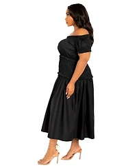 Buxom Couture Women's Plus Off Shoulder Smocked Midi Dress