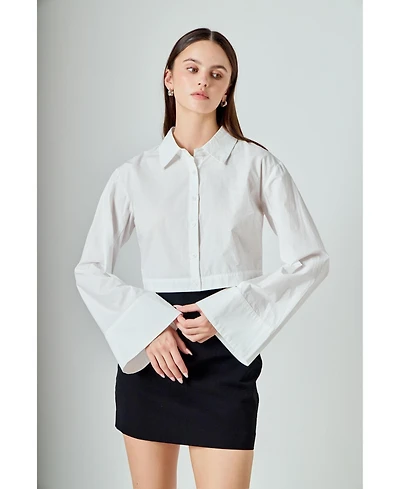 endless rose Women's Poplin Wide Sleeve Short Dress Shirt